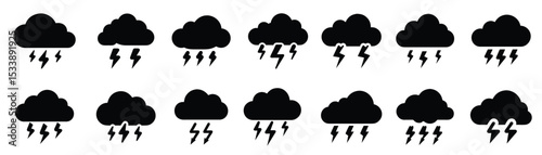 Thunderstorm Cloud Icons Set Lightning Weather Vector illustration.