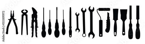  tools collection vector silhouette set