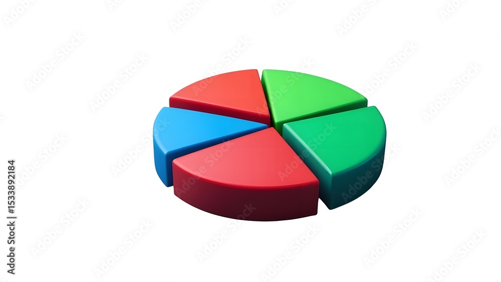 Fototapeta premium A colorful pie chart with red green and blue sections on a white background in a rendered style