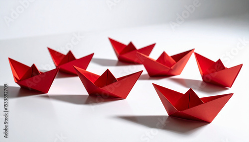 Free Download Red Origami Paper Boats on White Surface - GFXLoad