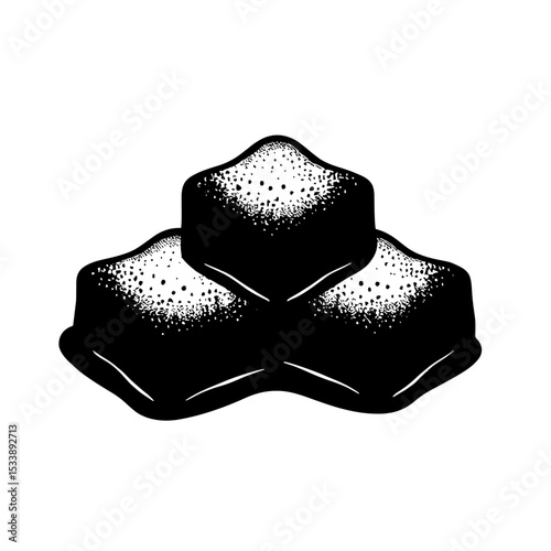 Minimalist black silhouette of beignets on a white background