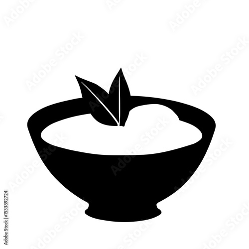 Minimalist black silhouette of avgolemono bowl with Greek lemon rice soup and egg ribbons