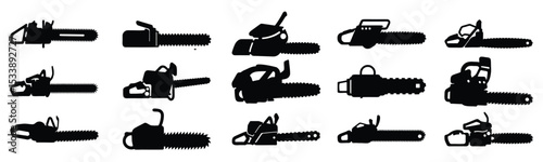 collection of vector icons of chainsaw silhouettes