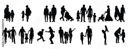Happy family silhouette set, Family silhouettes, Vector illustration silhouettes of family, Collection of family silhouettes on isolated background