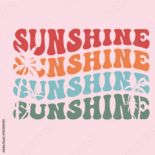 Sunshine Paradise, text with a waves illustration, for t-shirt prints, posters. Summer Vector illustration.	