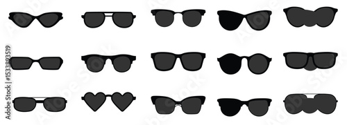 Set of stylish black sunglasses in various shapes and designs ideal for fashion and summer accessories collection isolated on white background