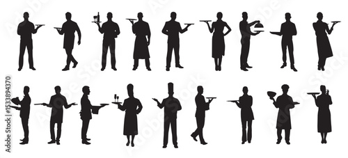 Set waitress silhouette vector illustration.