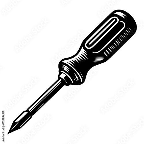 Vintage style black and white screwdriver illustration