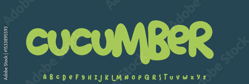 Summer Cucumber vegetable, joyful lettering, cartoon rounded typography. Childish font for friendly logo headline of culinary recipe book, sweets title. Food typographic design. Vector typeset.