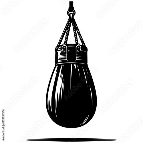 Vintage black and white hanging punching bag illustration