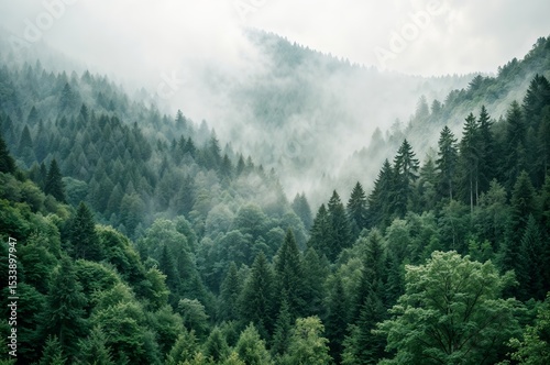 mountain landscape with fog