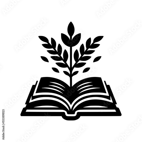 Open book with growing plant knowledge growth
