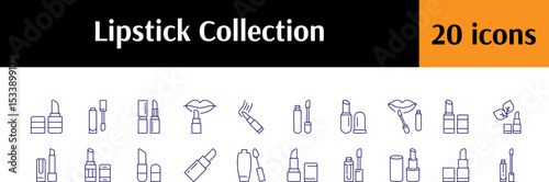 Lipstick Line Icon Collection. Minimalistic Linear Pictogram for Web and Graphic Design, Apps, Banners, Social Network and Cards