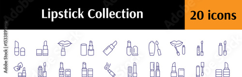 Lipstick Line Icon Set. Minimalistic Linear Pictogram for Web and Graphic Design, Apps, Banners, Social Network and Cards