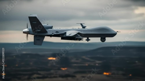 Drone over war zone battlefield aerial view