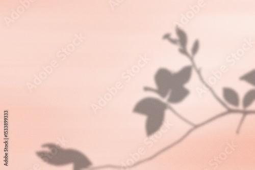 Shadow of tree branch on summer color background with noise grainy blur effect copy space