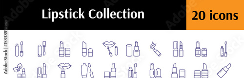 Lipstick Line Icon Bundle. Minimalistic Linear Pictogram for Web and Graphic Design, Apps, Banners, Social Network and Cards