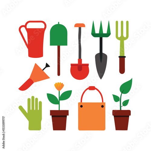 gardening tools and flowers