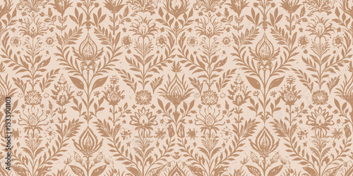 Elegant floral pattern featuring intricate designs in soft beige tones.