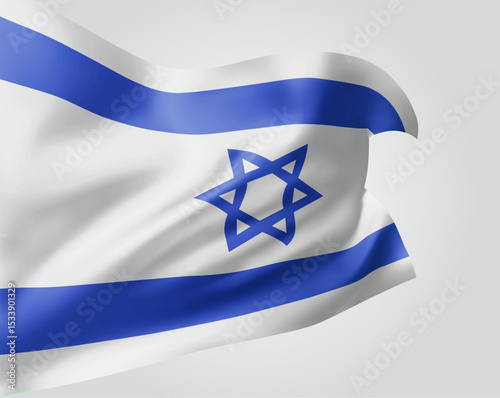 Israel, vector flag with waves and bends waving in the wind on a white background.