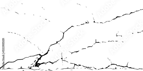 "Cracked surface lines spreading organically across a white background, high-contrast black and white texture, resembling shattered glass or dry earth fractures — ideal for abstract design or overlays