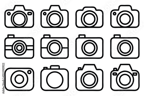 Collection of vector camera icons outlines in a simple minimalist design suitable for photography