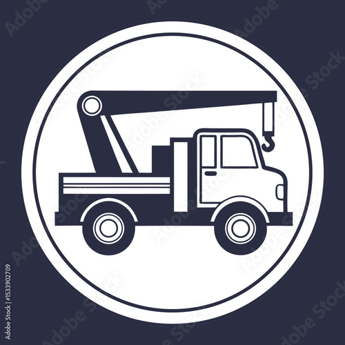  Crane truck icon in circular badge style