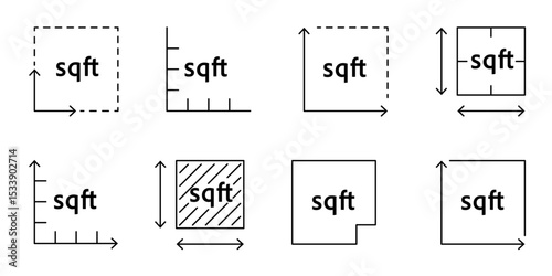 Vector icon with FT2 sign representing area in square feet. Outline symbol for land plot, property floor plan, or home room size