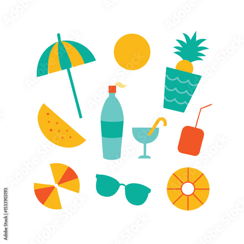 summer beach icons set