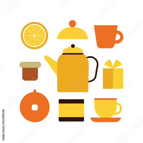different tea time vector element set