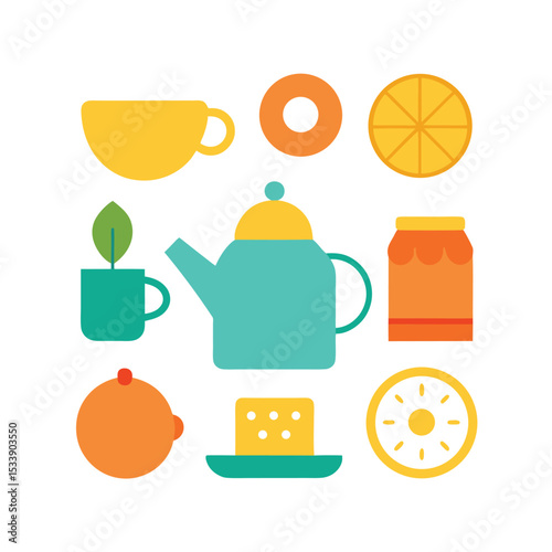 different tea time vector element set