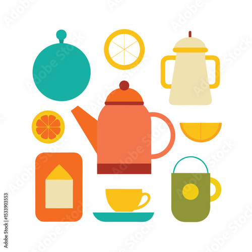 set of tea cups and teapot