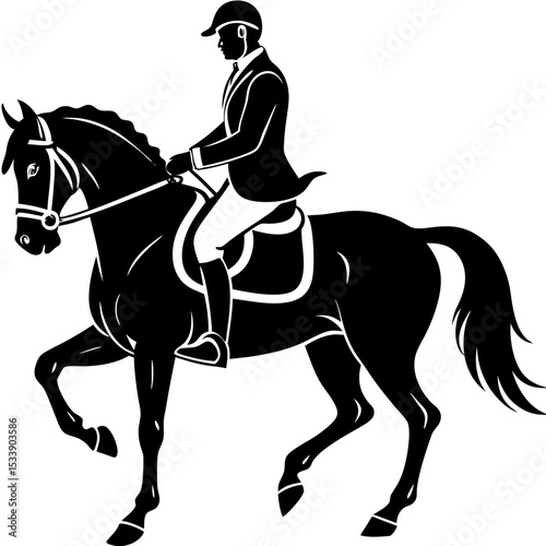 Dressage Horse and Rider Silhouette – Equestrian Sport Vector Icon

