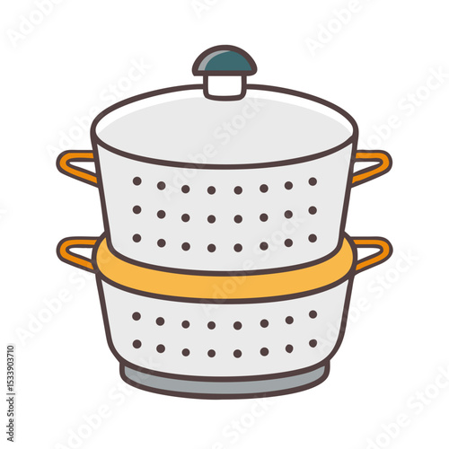 Vector illustration of a steamer pot with perforated basket, isolated on white background