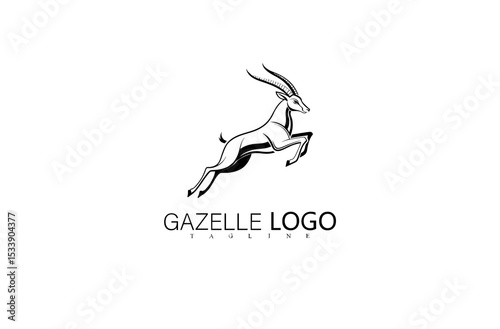 Gazelle Silhouette Vector Logo with Stylish Deer in Motion. Jumping Wildlife Animal Design for Nature Business Branding, Outdoor Logo Symbol, or Sophisticated Brand Identity Illustration.

