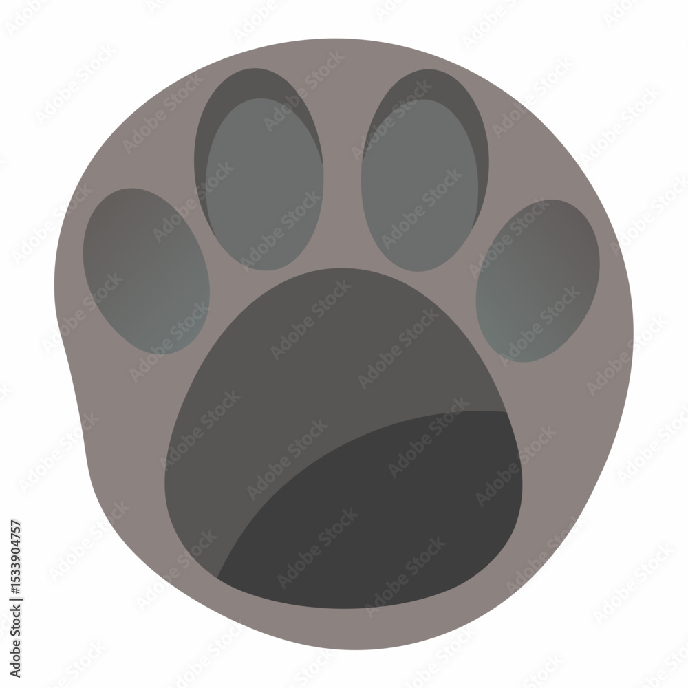Fototapeta premium Rounded paw icon with layered depth and slight shadow below toes