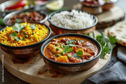 high definition view of Delicious Indian curry ready meal served on a plate