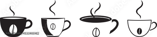 Coffee Cups with Steam, Cup of hot espresso coffee with steam, Coffee cup icon. Set of cups with coffee. Coffee cup logo.
