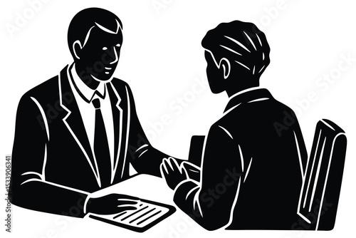Business meeting illustration two people discussing terms and conditions in formal wear