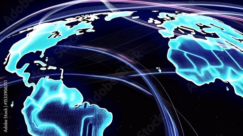 Global map with glowing lines