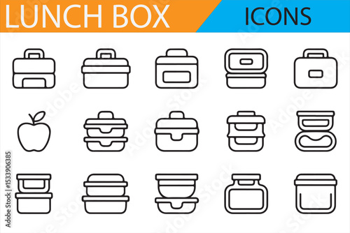 Collection of Lunch Box, Container, and Meal Prep Icons for Food Design

