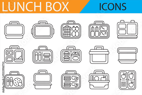 Vector Icons of Lunch Boxes and Food Containers for Everyday Use

