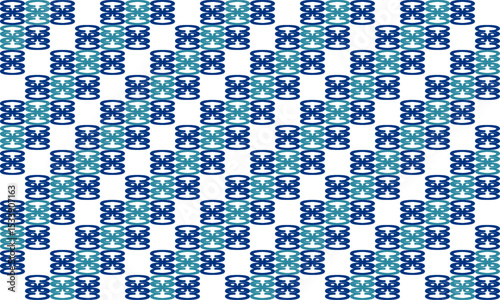 Vintage Round butterfly block green and blue ring with block on white background, design for fabric print or t-shirt paint screening, rectangular parquet patter, checkerboard chessboard Stair step