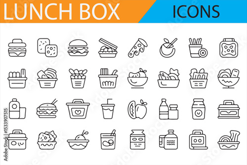 Collection of Icons for Lunch Boxes, Food Containers, and Meal Prep