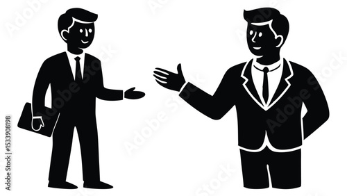 Business meeting illustration with two cartoon men in suits ready to shake hands