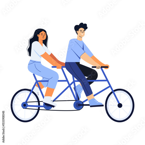 A flat style illustration showing friends cycling together