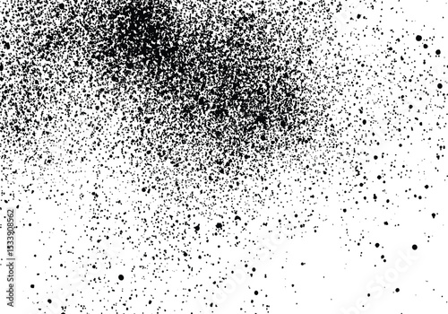 Abstract grunge texture with grainy particles, dots, and noise on a white background. Black ink effect vector illustration. Stippling pattern for design elements in a graphic
