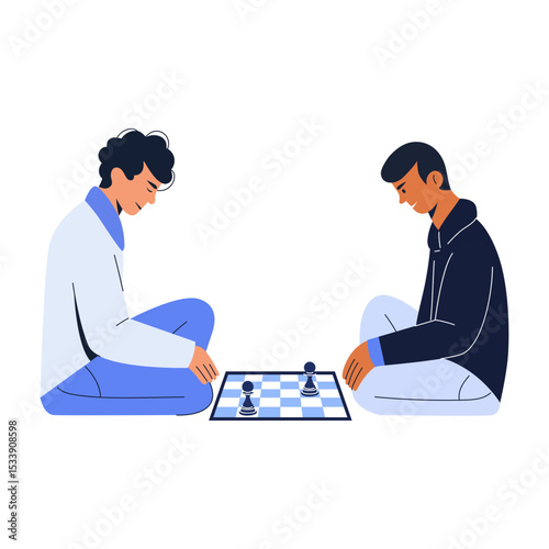 A flat style illustration showing friends playing chess