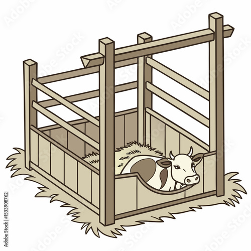 Calving Pen Vector Illustration | Generative AI and Linocut Silhouette Farm Design