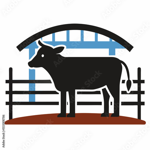 Calving Pen Vector Illustration | Generative AI and Linocut Silhouette Farm Design